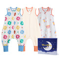 WarmWrap 3 Pack-0.5 Tog Lightweight Summer Toddler Sleep Sack with Feet 100% Cotton Breathable Sleep Sack with Legs 2-Way Zipper Wearable Blanket（Daisy&rainbow&cream）