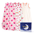WarmWrap 3 Pack-Lightweight Baby Sleep Sack 100% Cotton Breathable Unisex Sleeping Bag 2-Way Zipper Baby Wearable Blanket 0.5 Tog（Straberry&cherry&cream）