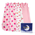 WarmWrap 3 Pack-Lightweight Baby Sleep Sack 100% Cotton Breathable Unisex Sleeping Bag 2-Way Zipper Baby Wearable Blanket 0.5 Tog（Straberry&cherry&pink）