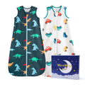 WarmWrap 2 Pack-1.0 Tog All-season-use Baby Sleep Sack 100% Cotton Soft Breathable Sleeping Bag 2-Way Zipper Wearable Blanket（Dinos&cars）