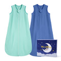 WarmWrap 2 Pack-1.0 Tog All-season-use Baby Sleep Sack 100% Cotton Soft Breathable Sleeping Bag 2-Way Zipper Wearable Blanket（Green&blue）