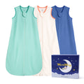 WarmWrap 3 Pack-Lightweight Baby Sleep Sack 100% Cotton Breathable Unisex Sleeping Bag 2-Way Zipper Baby Wearable Blanket 0.5 Tog（Green&blue&cream）