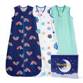 WarmWrap 3 Pack-Lightweight Baby Sleep Sack 100% Cotton Breathable Unisex Sleeping Bag 2-Way Zipper Baby Wearable Blanket 0.5 Tog（Rainbow&dots&green）