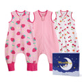 WarmWrap 3 Pack-0.5 Tog Lightweight Summer Toddler Sleep Sack with Feet 100% Cotton Breathable Sleep Sack with Legs 2-Way Zipper Wearable Blanket（Straberry&cherry&pink）