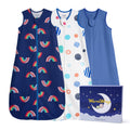 WarmWrap 3 Pack-Lightweight Baby Sleep Sack 100% Cotton Breathable Unisex Sleeping Bag 2-Way Zipper Baby Wearable Blanket 0.5 Tog（Rainbow&dots&blue）
