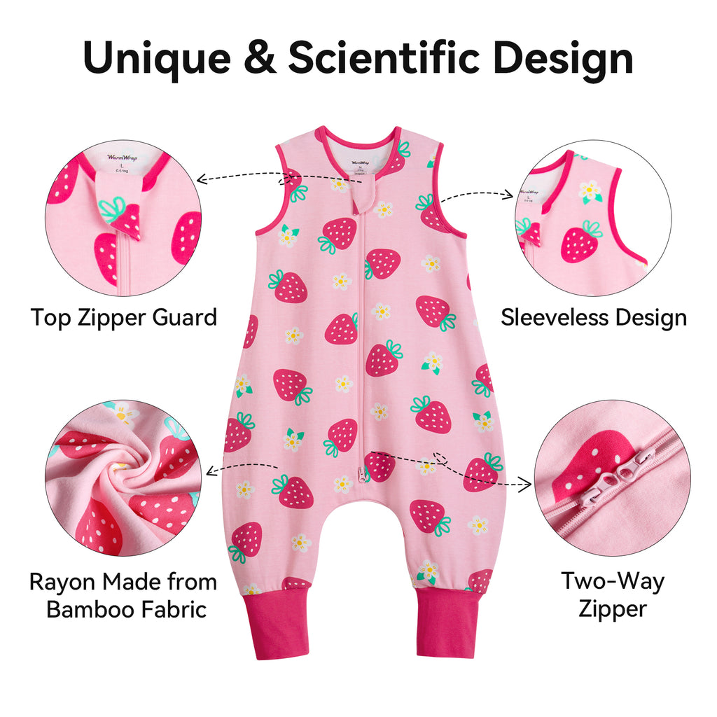 WarmWrap 3 Pack-0.5 Tog Lightweight Summer Toddler Sleep Sack with Feet 100% Cotton Breathable Sleep Sack with Legs 2-Way Zipper Wearable Blanket（Straberry&cherry&pink）
