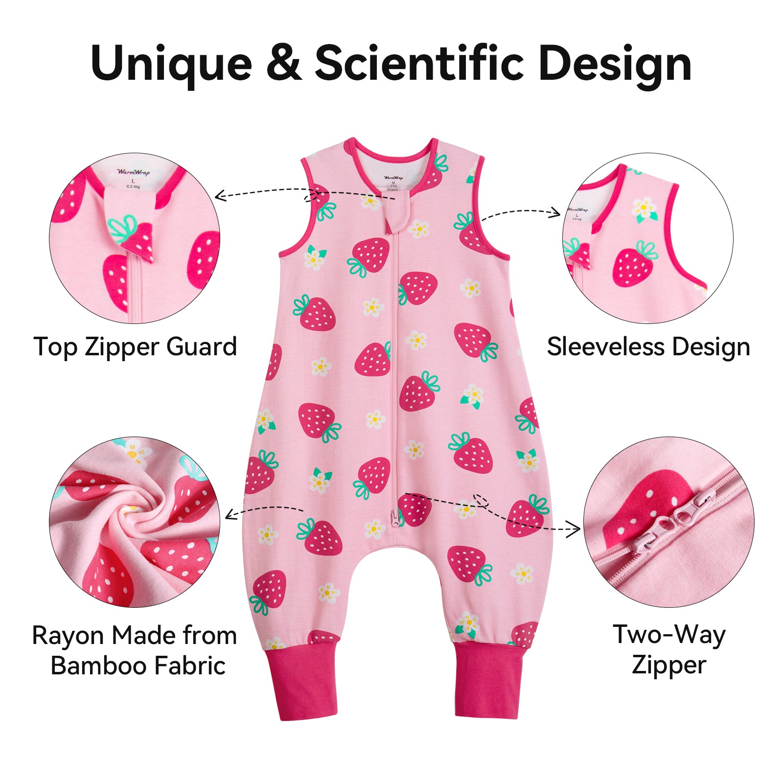 WarmWrap 3 Pack-0.5 Tog Lightweight Summer Toddler Sleep Sack with Feet 100% Cotton Breathable Sleep Sack with Legs 2-Way Zipper Wearable Blanket（Straberry&cherry&pink）