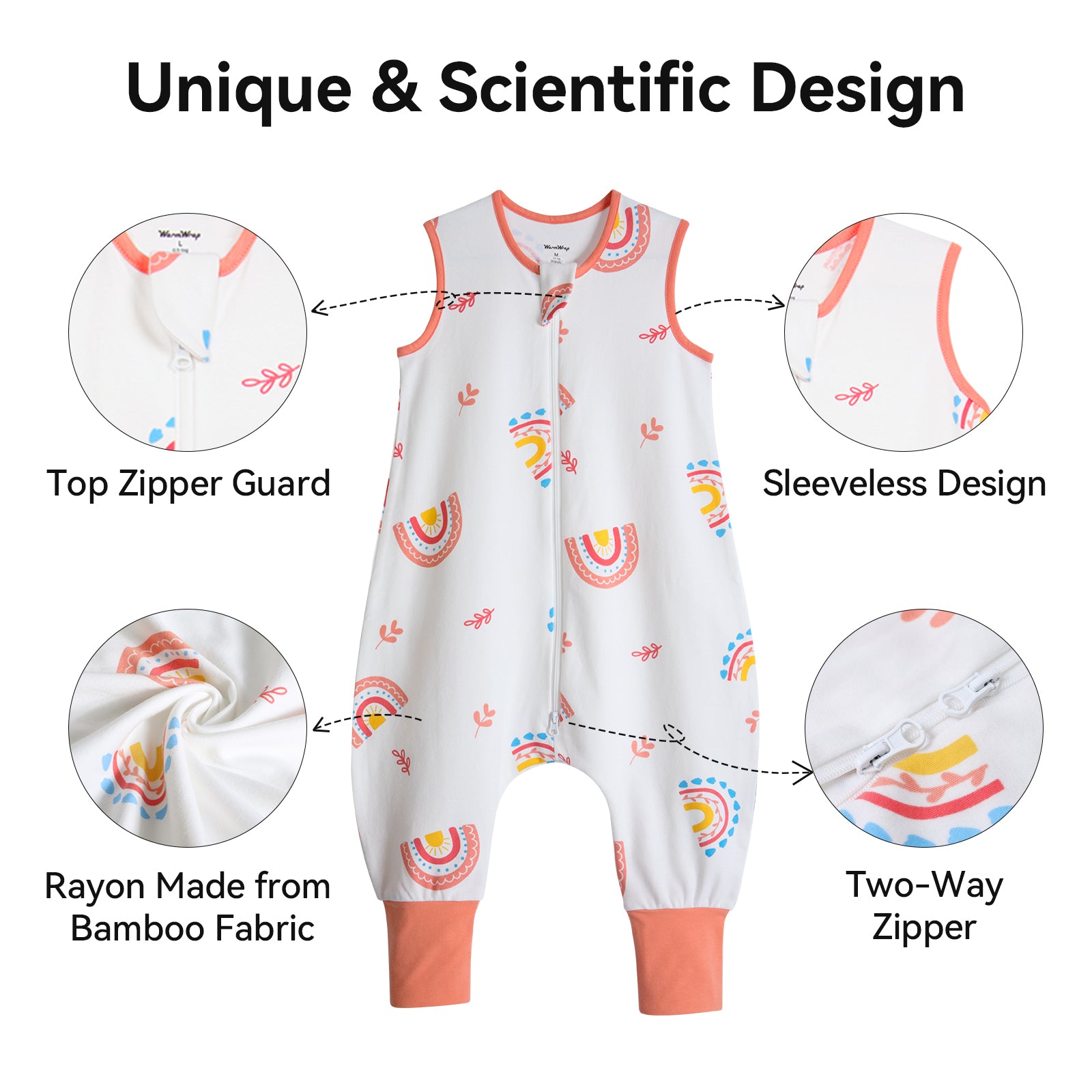 WarmWrap 3 Pack-0.5 Tog Lightweight Summer Toddler Sleep Sack with Feet 100% Cotton Breathable Sleep Sack with Legs 2-Way Zipper Wearable Blanket（Daisy&rainbow&cream）