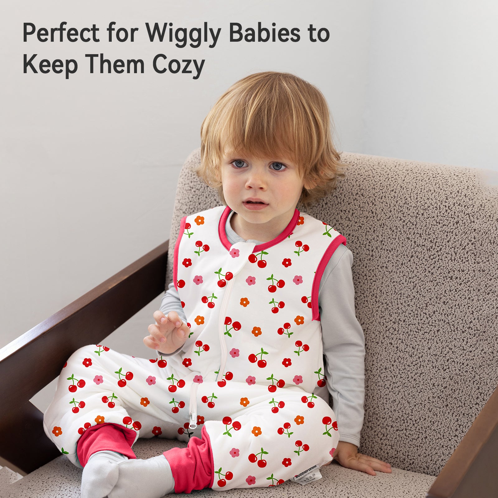 WarmWrap 3 Pack-0.5 Tog Lightweight Summer Toddler Sleep Sack with Feet 100% Cotton Breathable Sleep Sack with Legs 2-Way Zipper Wearable Blanket（Straberry&cherry&cream）
