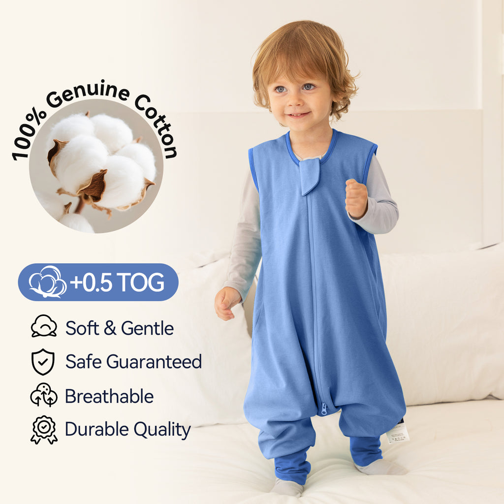 WarmWrap 3 Pack-0.5 Tog Lightweight Summer Toddler Sleep Sack with Feet 100% Cotton Breathable Sleep Sack with Legs 2-Way Zipper Wearable Blanket（Dinos&cars&blue）