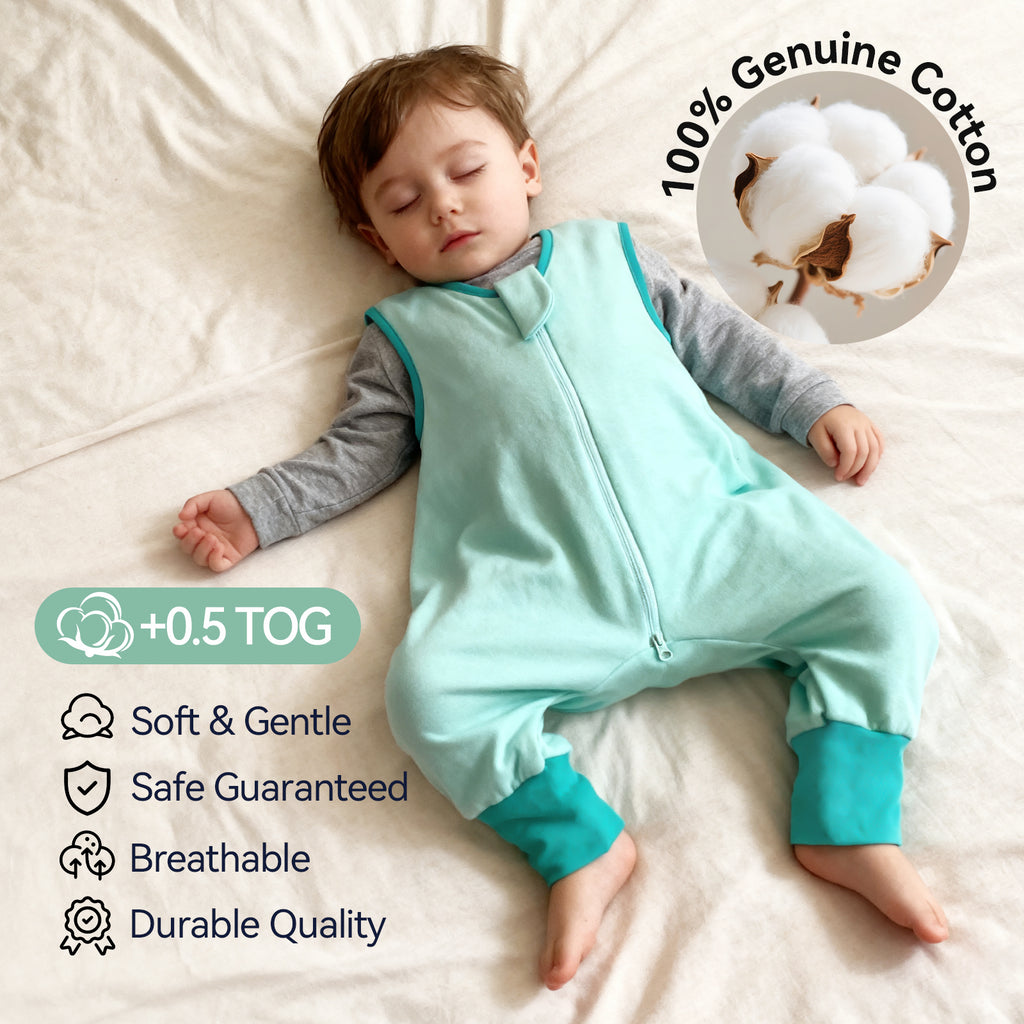 WarmWrap 3 Pack-0.5 Tog Lightweight Summer Toddler Sleep Sack with Feet 100% Cotton Breathable Sleep Sack with Legs 2-Way Zipper Wearable Blanket（Rainbow&dots&green）