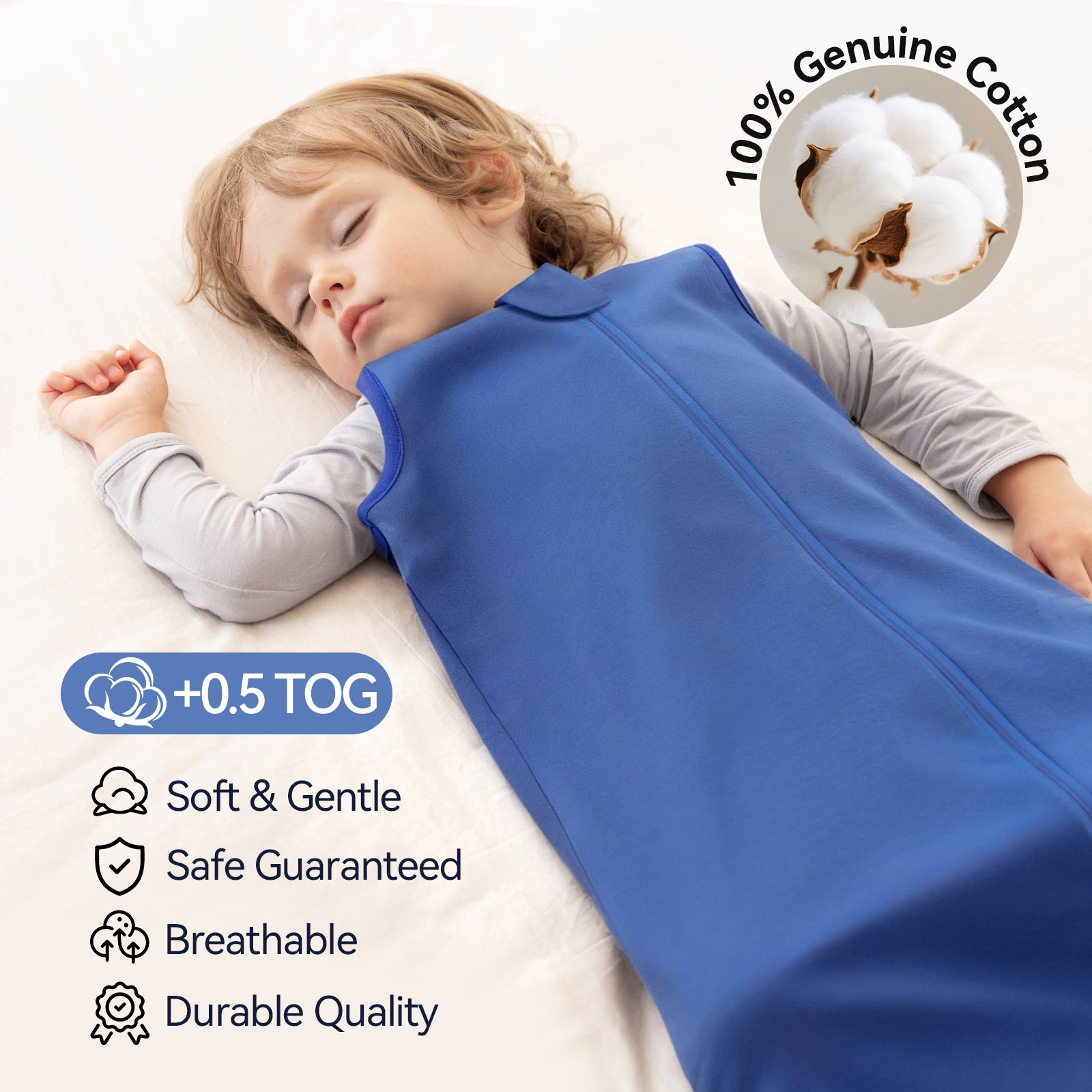 WarmWrap 3 Pack-Lightweight Baby Sleep Sack 100% Cotton Breathable Unisex Sleeping Bag 2-Way Zipper Baby Wearable Blanket 0.5 Tog（Green&blue&cream）