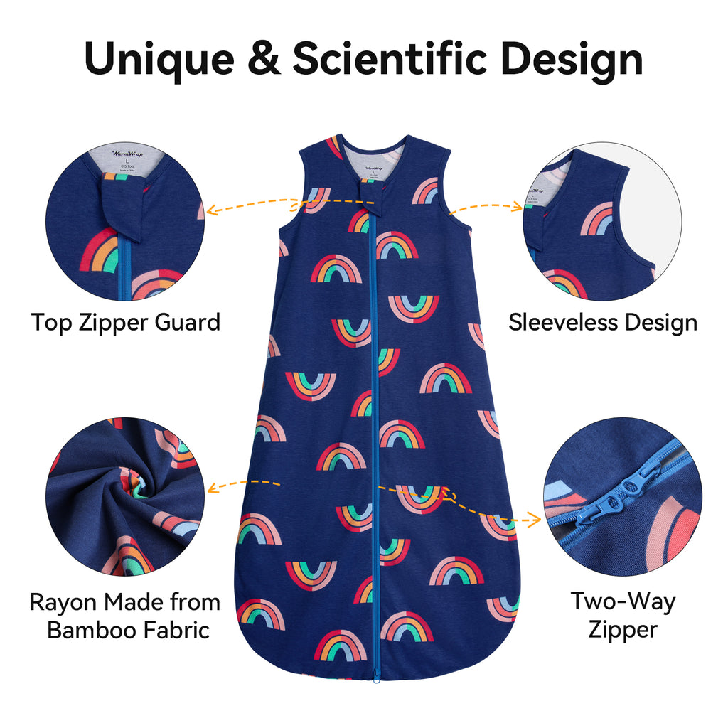 WarmWrap 2 Pack-1.0 Tog All-season-use Baby Sleep Sack 100% Cotton Soft Breathable Sleeping Bag 2-Way Zipper Wearable Blanket（Rainbow&dots）