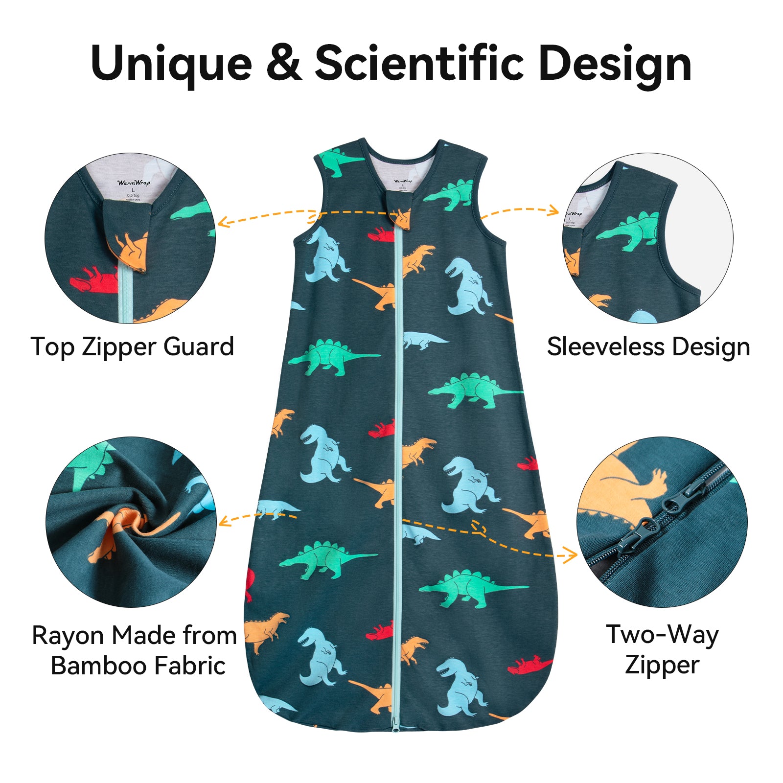 WarmWrap 2 Pack-1.0 Tog All-season-use Baby Sleep Sack 100% Cotton Soft Breathable Sleeping Bag 2-Way Zipper Wearable Blanket（Dinos&cars）
