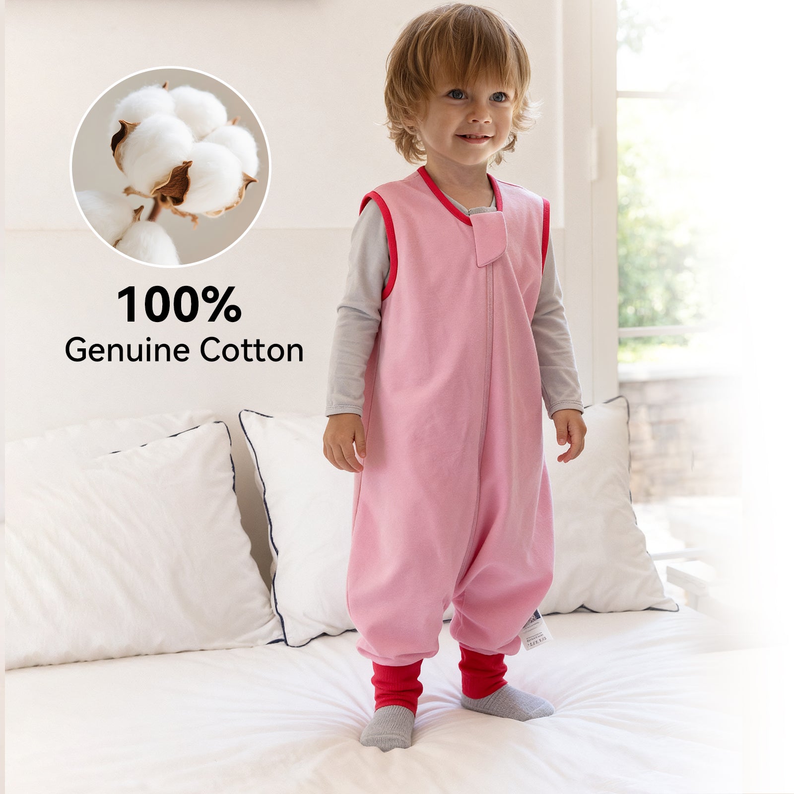 WarmWrap 3 Pack-0.5 Tog Lightweight Summer Toddler Sleep Sack with Feet 100% Cotton Breathable Sleep Sack with Legs 2-Way Zipper Wearable Blanket（Straberry&cherry&pink）