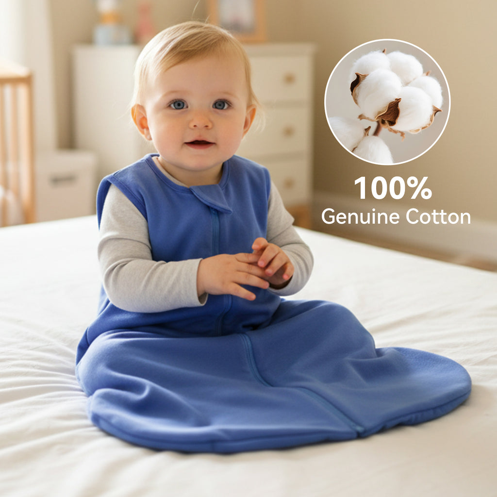 WarmWrap 2 Pack-1.0 Tog All-season-use Baby Sleep Sack 100% Cotton Soft Breathable Sleeping Bag 2-Way Zipper Wearable Blanket（Green&blue）