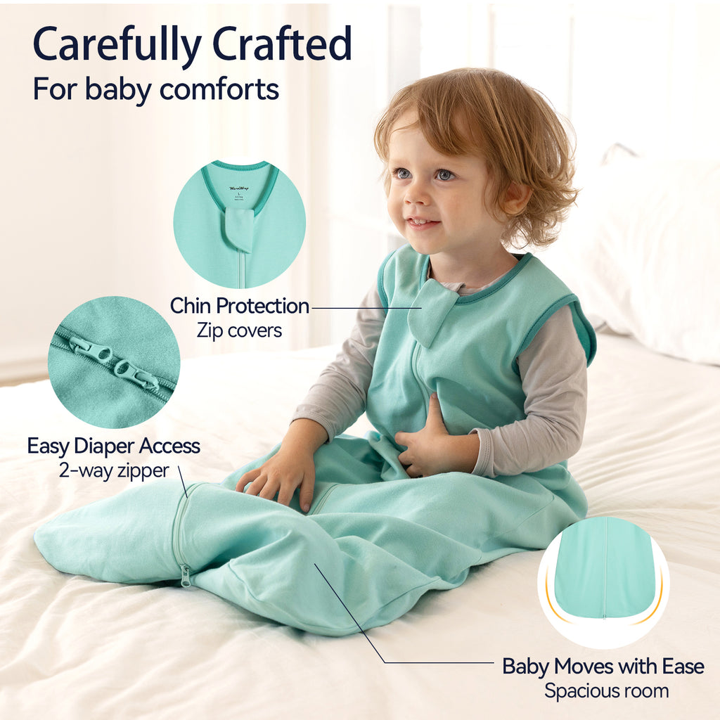 WarmWrap 3 Pack-Lightweight Baby Sleep Sack 100% Cotton Breathable Unisex Sleeping Bag 2-Way Zipper Baby Wearable Blanket 0.5 Tog（Rainbow&dots&green）
