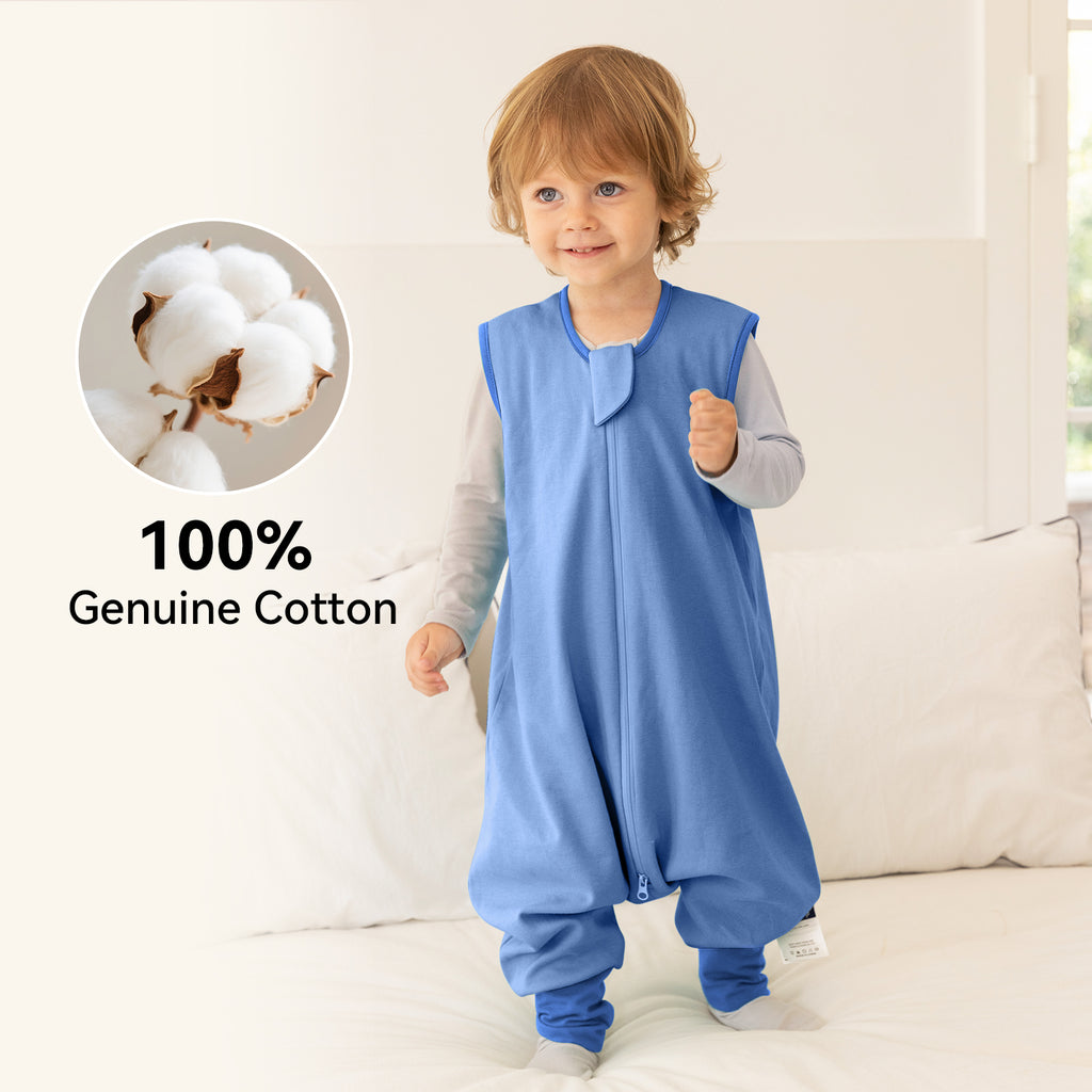 WarmWrap 3 Pack-0.5 Tog Lightweight Summer Toddler Sleep Sack with Feet 100% Cotton Breathable Sleep Sack with Legs 2-Way Zipper Wearable Blanket（Green&blue&cream）