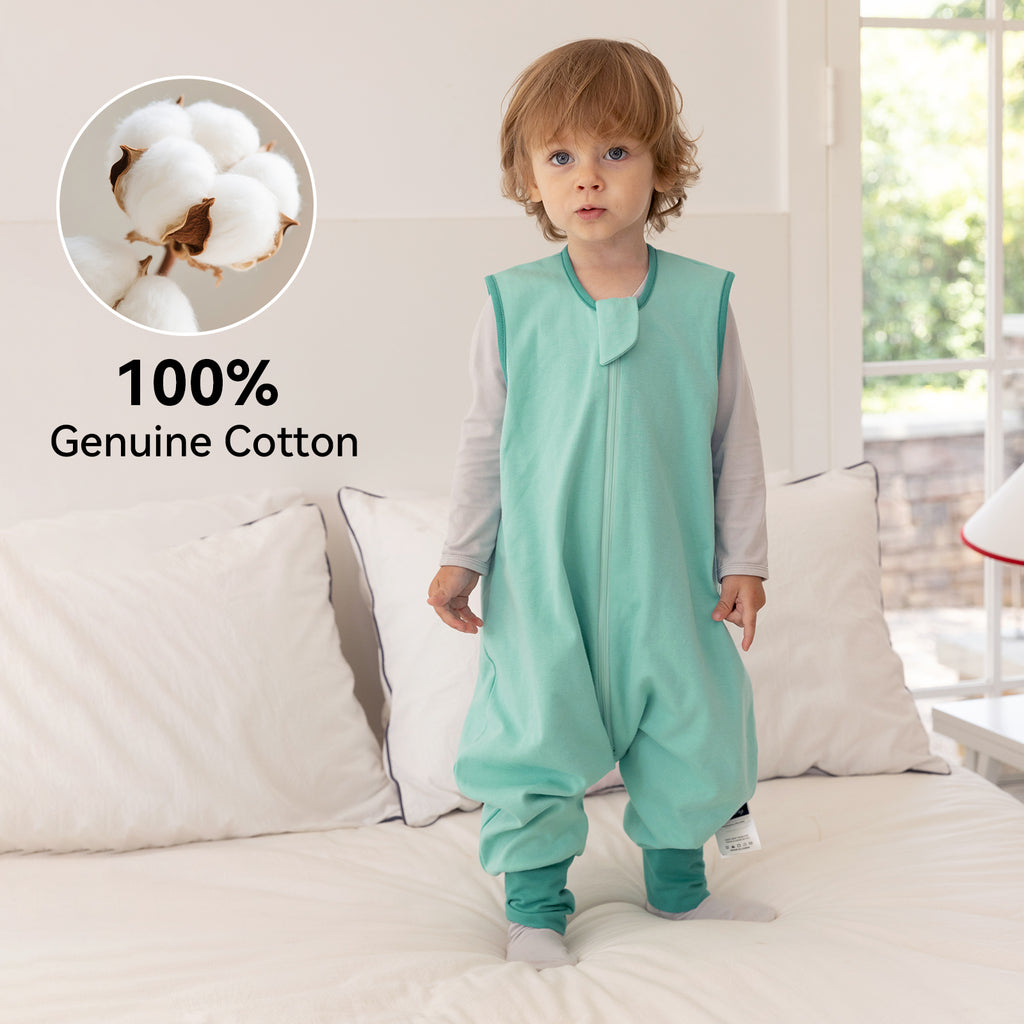 WarmWrap 3 Pack-0.5 Tog Lightweight Summer Toddler Sleep Sack with Feet 100% Cotton Breathable Sleep Sack with Legs 2-Way Zipper Wearable Blanket（Dinos&cars&green）