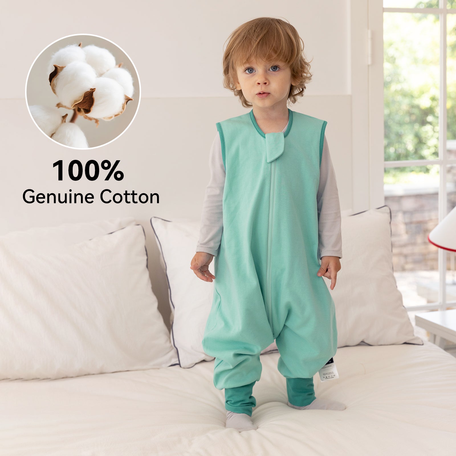 WarmWrap 3 Pack-0.5 Tog Lightweight Summer Toddler Sleep Sack with Feet 100% Cotton Breathable Sleep Sack with Legs 2-Way Zipper Wearable Blanket（Dinos&cars&green）