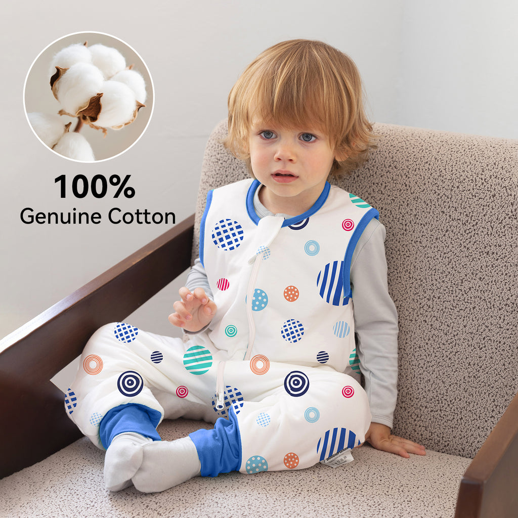 WarmWrap 3 Pack-0.5 Tog Lightweight Summer Toddler Sleep Sack with Feet 100% Cotton Breathable Sleep Sack with Legs 2-Way Zipper Wearable Blanket（Rainbow&dots&blue）