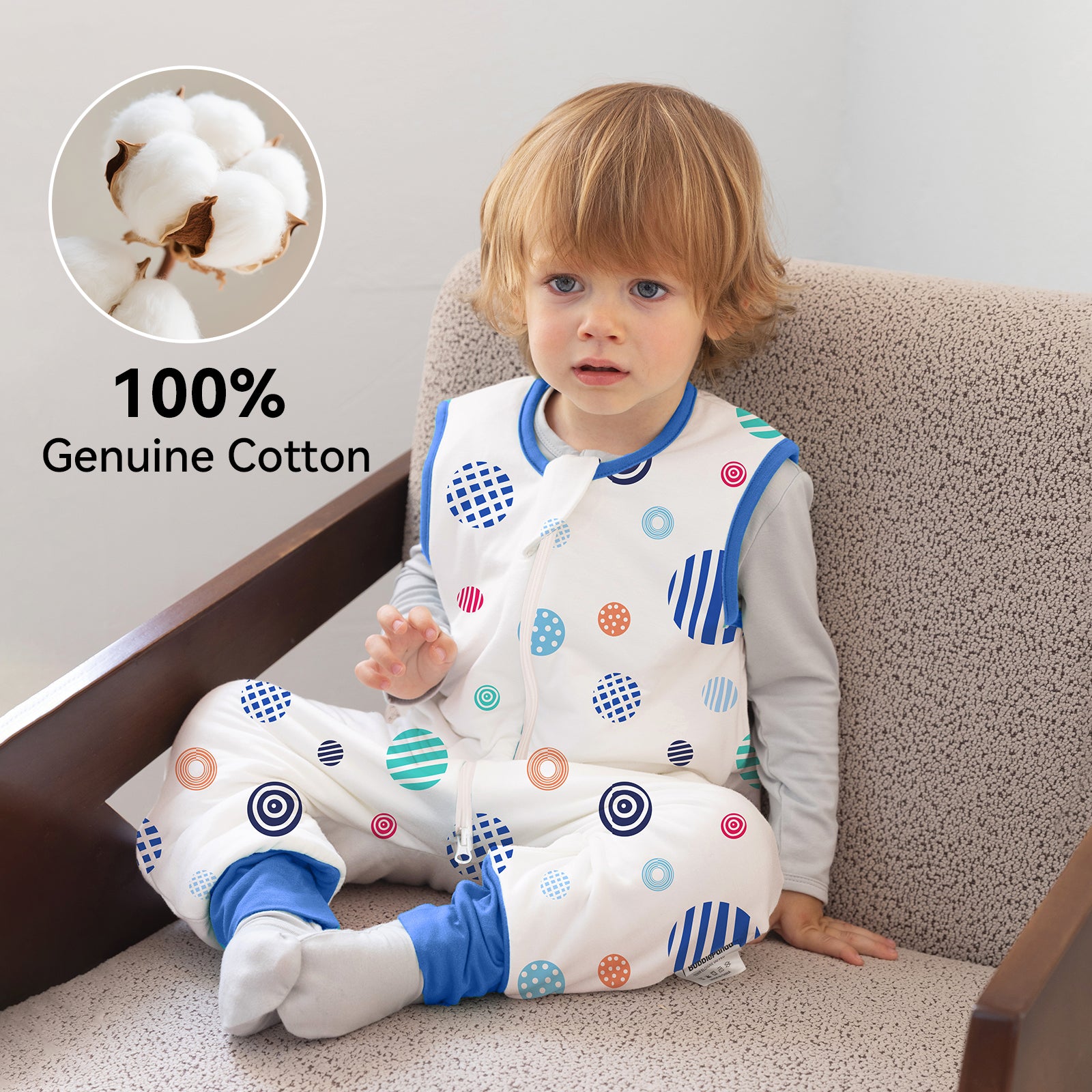 WarmWrap 3 Pack-0.5 Tog Lightweight Summer Toddler Sleep Sack with Feet 100% Cotton Breathable Sleep Sack with Legs 2-Way Zipper Wearable Blanket（Rainbow&dots&blue）