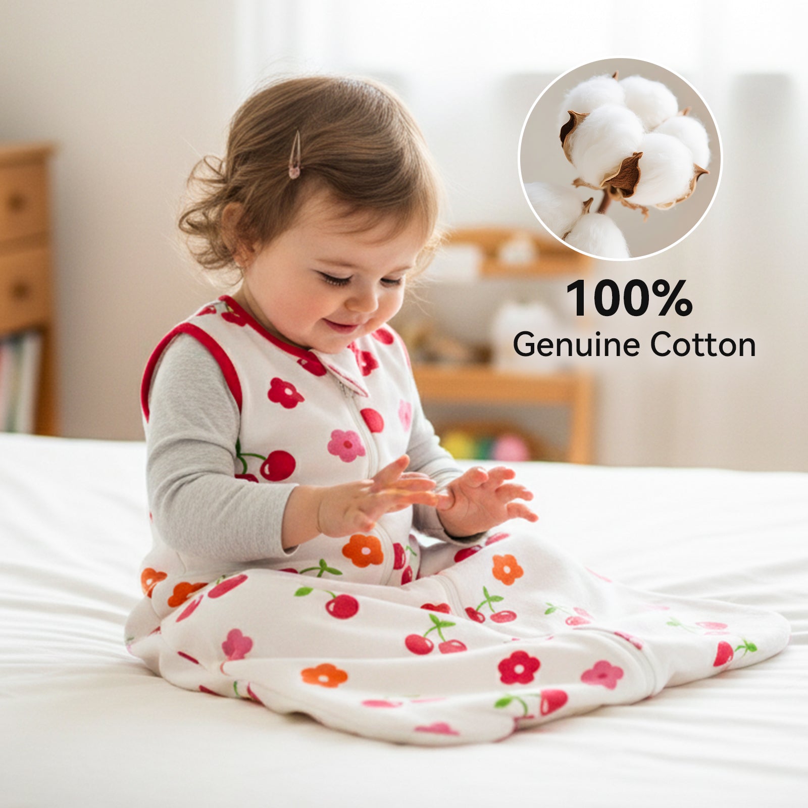 WarmWrap 2 Pack-1.0 Tog All-season-use Baby Sleep Sack 100% Cotton Soft Breathable Sleeping Bag 2-Way Zipper Wearable Blanket（Cherry&pink）