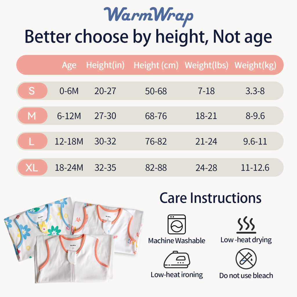 WarmWrap 3 Pack-Lightweight Baby Sleep Sack 100% Cotton Breathable Unisex Sleeping Bag 2-Way Zipper Baby Wearable Blanket 0.5 Tog（Daisy&rainbow&cream）