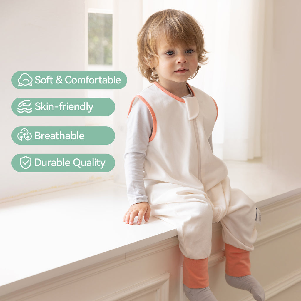 WarmWrap 3 Pack-0.5 Tog Lightweight Summer Toddler Sleep Sack with Feet 100% Cotton Breathable Sleep Sack with Legs 2-Way Zipper Wearable Blanket（Pink&green&cream）