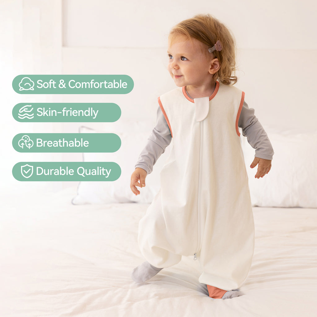 WarmWrap 3 Pack-0.5 Tog Lightweight Summer Toddler Sleep Sack with Feet 100% Cotton Breathable Sleep Sack with Legs 2-Way Zipper Wearable Blanket（Green&blue&cream）