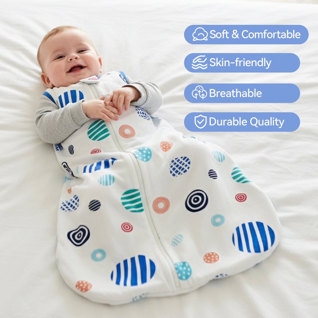 WarmWrap 2 Pack-1.0 Tog All-season-use Baby Sleep Sack 100% Cotton Soft Breathable Sleeping Bag 2-Way Zipper Wearable Blanket（Rainbow&dots）