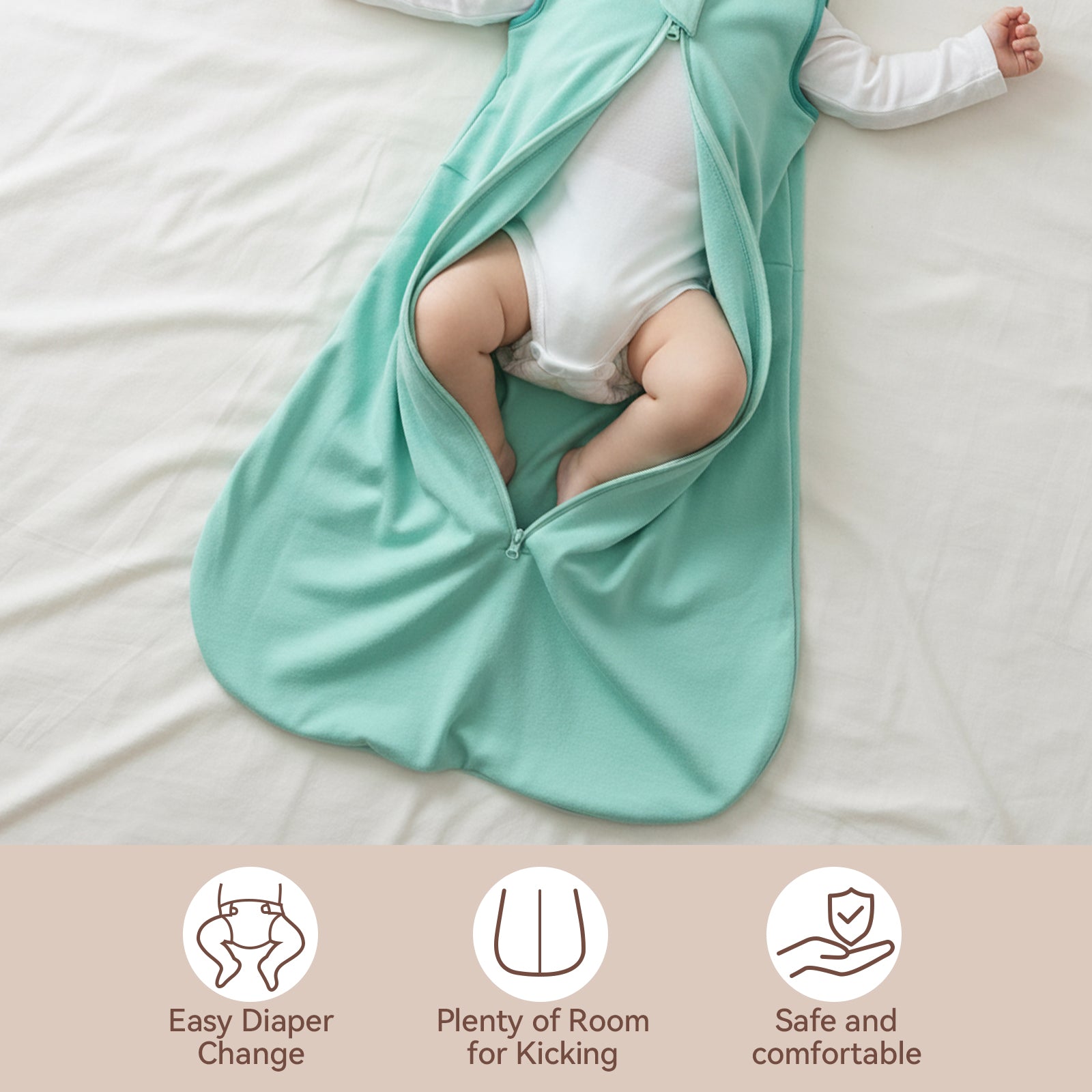 WarmWrap 2 Pack-1.0 Tog All-season-use Baby Sleep Sack 100% Cotton Soft Breathable Sleeping Bag 2-Way Zipper Wearable Blanket（Green&blue）