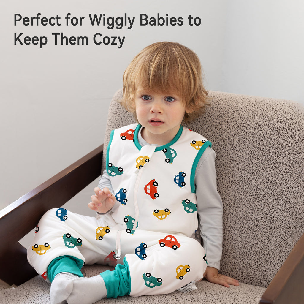 WarmWrap 3 Pack-0.5 Tog Lightweight Summer Toddler Sleep Sack with Feet 100% Cotton Breathable Sleep Sack with Legs 2-Way Zipper Wearable Blanket（Dinos&cars&blue）