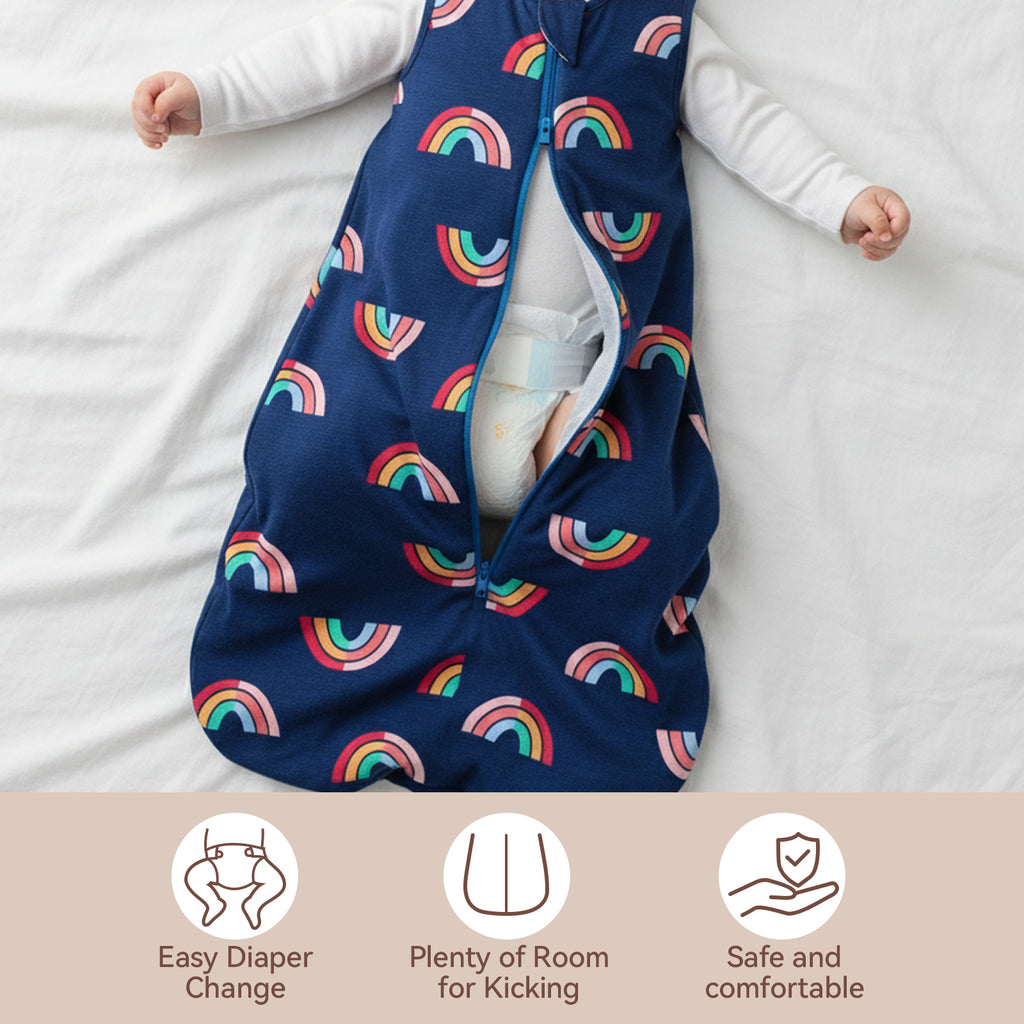 WarmWrap 2 Pack-1.0 Tog All-season-use Baby Sleep Sack 100% Cotton Soft Breathable Sleeping Bag 2-Way Zipper Wearable Blanket（Rainbow&dots）