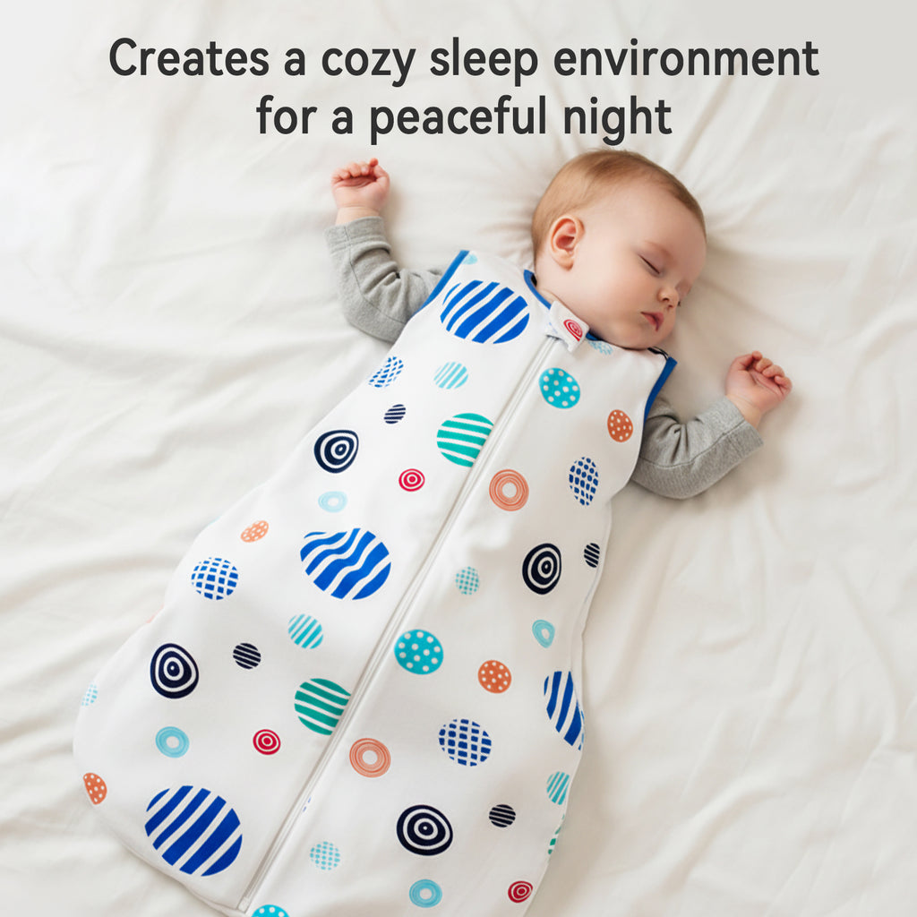 WarmWrap 3 Pack-Lightweight Baby Sleep Sack 100% Cotton Breathable Unisex Sleeping Bag 2-Way Zipper Baby Wearable Blanket 0.5 Tog（Rainbow&dots&blue）