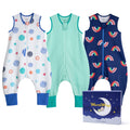 WarmWrap 3 Pack-0.5 Tog Lightweight Summer Toddler Sleep Sack with Feet 100% Cotton Breathable Sleep Sack with Legs 2-Way Zipper Wearable Blanket（Rainbow&dots&green）